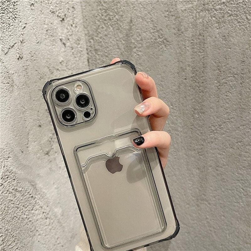 Card Holder Transparent Soft Shockproof Case iPhone 14 13 12 Pro Max Mini 11 XR X XS - Decotree.co Online Shop