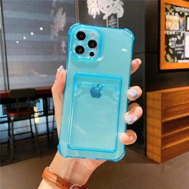 Card Holder Transparent Soft Shockproof Case iPhone 14 13 12 Pro Max Mini 11 XR X XS - Decotree.co Online Shop