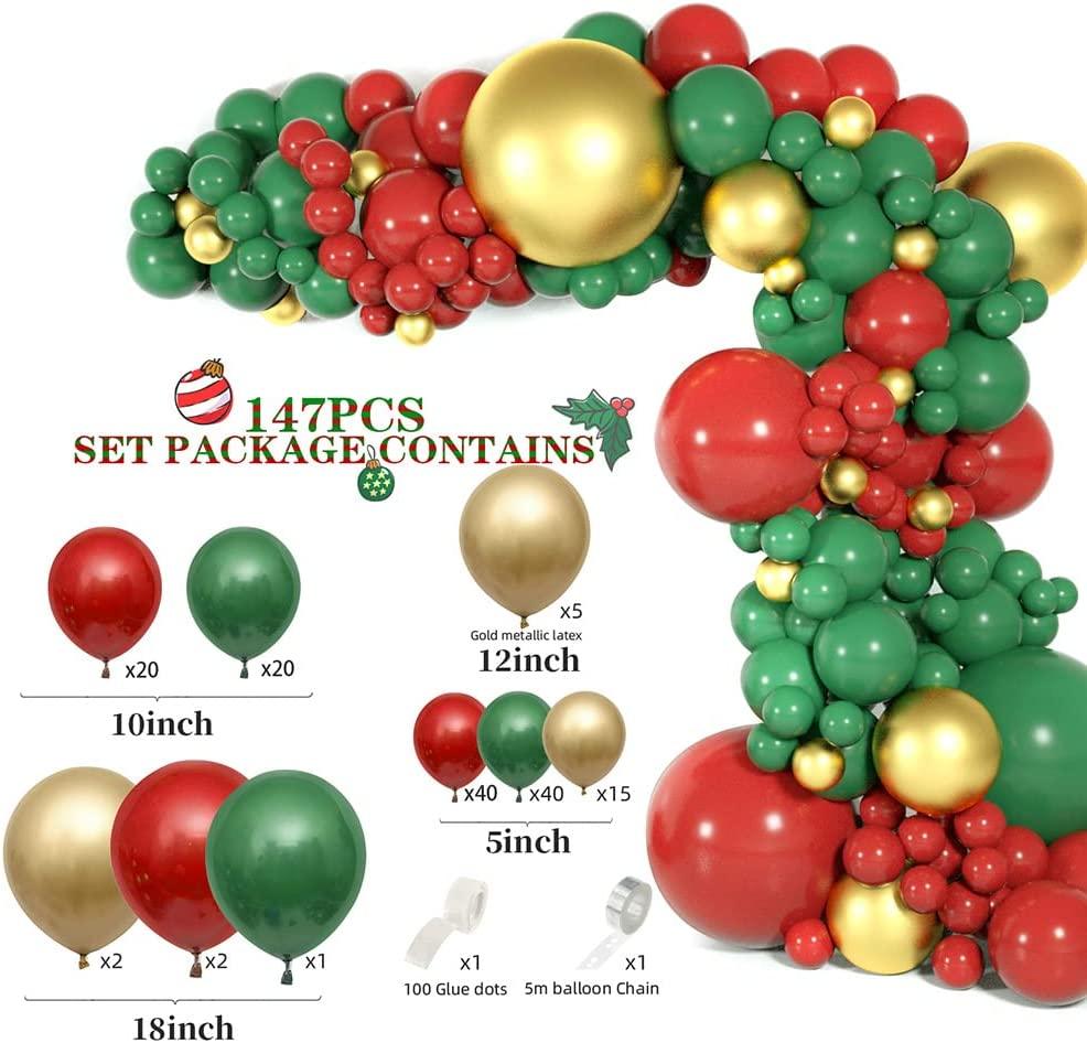 Christmas Balloons Garland Arch Kit Tree 200PCS Red Green Metallic Latex Balloons - Decotree.co Online Shop