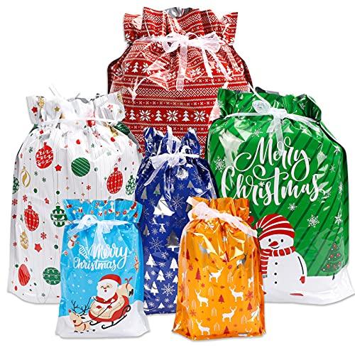 Christmas Gift Bags 32pcs Assorted Wrapping Bags with Drawstrings Squared Bottom in 4 Sizes - Decotree.co Online Shop