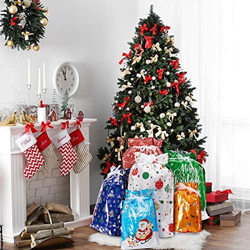 Christmas Gift Bags 32pcs Assorted Wrapping Bags with Drawstrings Squared Bottom in 4 Sizes - Decotree.co Online Shop