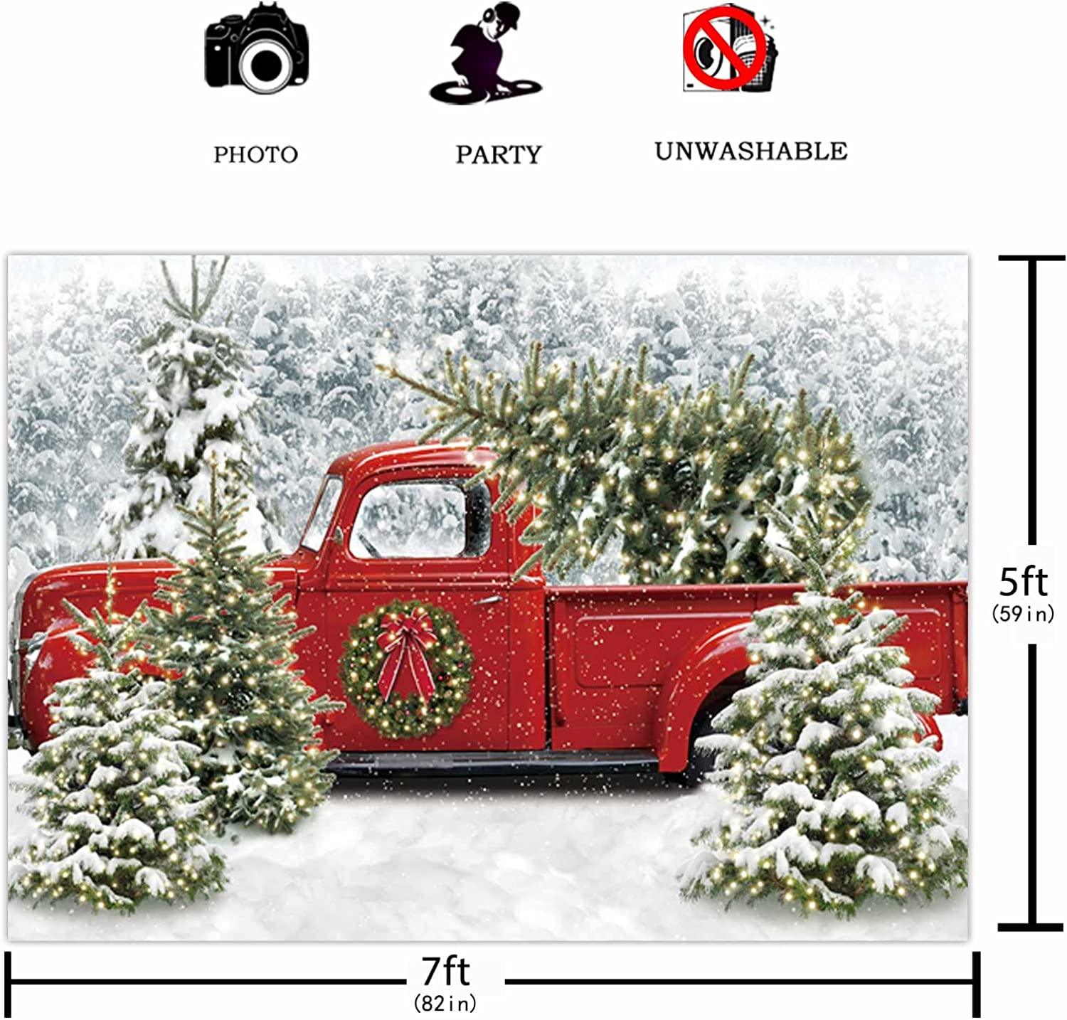 Christmas Red Truck Backdrop Winter Snowy Forest Tree Background - Decotree.co Online Shop