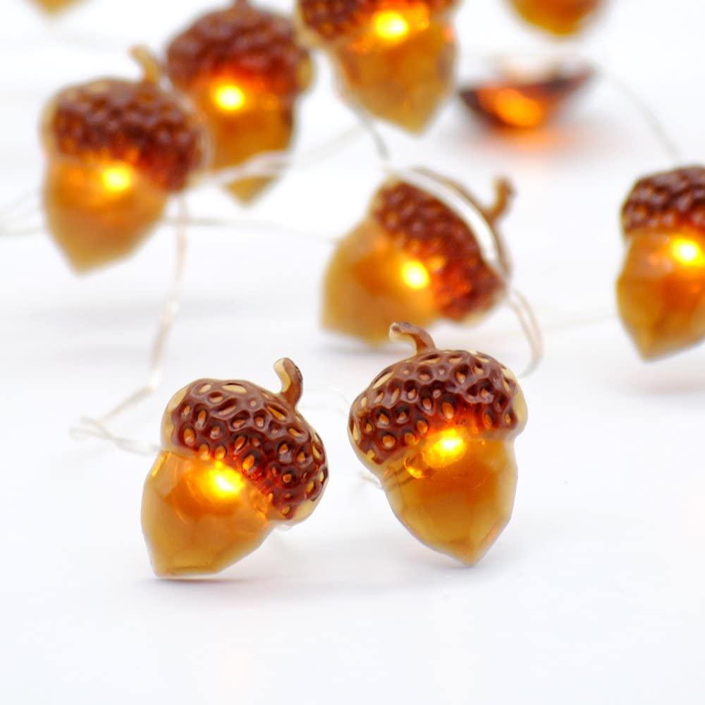 Christmas String Lights, Acorn 10ft Silver Wire 30 LED Battery Powered - Decotree.co Online Shop