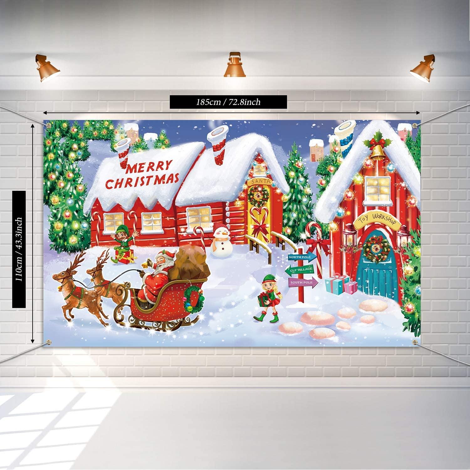 Christmas Wall Scene Santa Backdrop Extra Large Fabric Christmas Door Cover Decor Christmas Banner - Decotree.co Online Shop