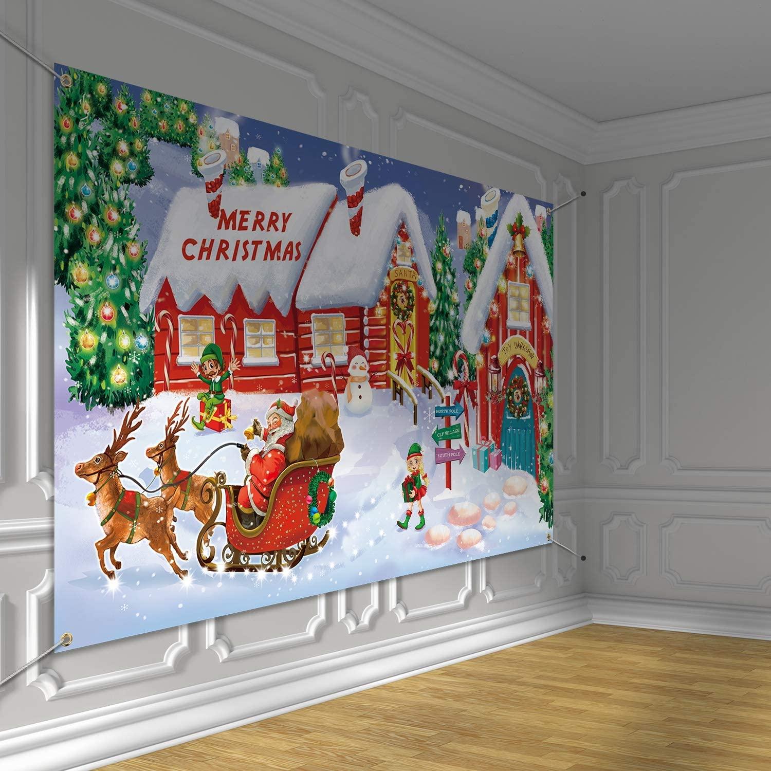 Christmas Wall Scene Santa Backdrop Extra Large Fabric Christmas Door Cover Decor Christmas Banner - Decotree.co Online Shop