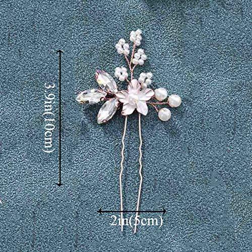 Crystal Bride Wedding Hair Pins Flower Bridal Head Piece Pearl Hair Accessories for Women and Girls (Pack of 3) (B Rose Gold) - Decotree.co Online Shop