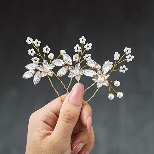 Crystal Bride Wedding Hair Pins Flower Bridal Head Piece Pearl Hair Accessories for Women and Girls (Pack of 3) - Decotree.co Online Shop