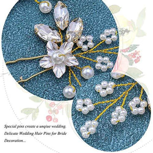 Crystal Bride Wedding Hair Pins Flower Bridal Head Piece Pearl Hair Accessories for Women and Girls (Pack of 3) - Decotree.co Online Shop