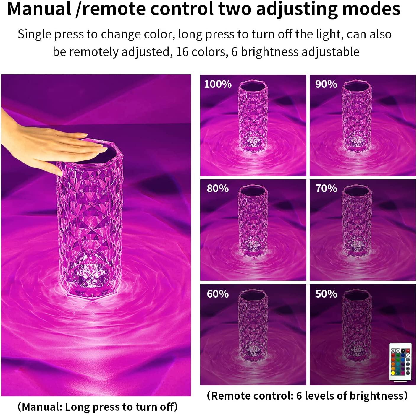 Crystal Table Lamp Rose Lamp, 16 Colors Changing, RGB Touch Lamp with Remote Control - Decotree.co Online Shop