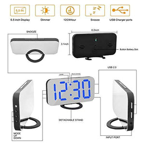 Digital Alarm Clock,Mirror Surface LED Electronic Clocks,with USB Charger,Snooze Model, Auto/Custom Brightness,for Office Table Bedroom Nightstand - Decotree.co Online Shop