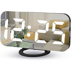 Digital Alarm Clocks,7" LED Mirror Electronic Clock,with 2 USB Charging Ports,Snooze Mode,Auto Adjust Brightness,Modern Desk Wall Clock for Bedroom Living Room Office - Decotree.co Online Shop