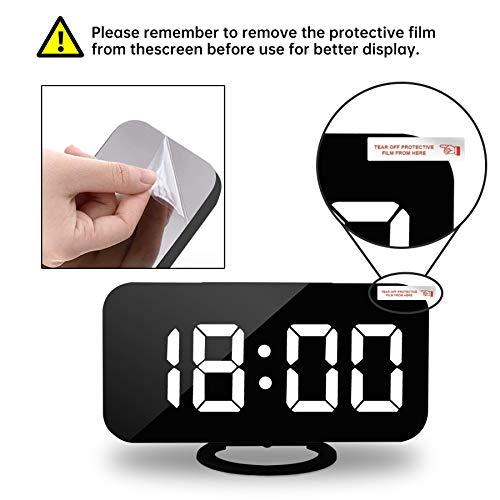 Digital Alarm Clocks,7" LED Mirror Electronic Clock,with 2 USB Charging Ports,Snooze Mode,Auto Adjust Brightness,Modern Desk Wall Clock for Bedroom Living Room Office - Decotree.co Online Shop