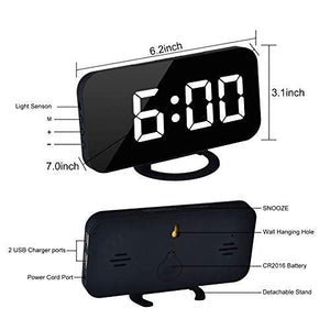 Digital Alarm Clocks,7" LED Mirror Electronic Clock,with 2 USB Charging Ports,Snooze Mode,Auto Adjust Brightness,Modern Desk Wall Clock for Bedroom Living Room Office - Decotree.co Online Shop