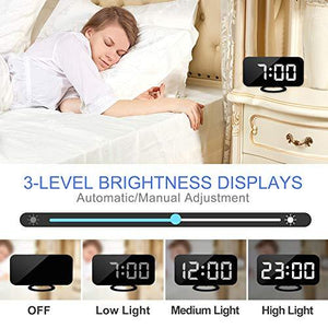 Digital Alarm Clocks,7" LED Mirror Electronic Clock,with 2 USB Charging Ports,Snooze Mode,Auto Adjust Brightness,Modern Desk Wall Clock for Bedroom Living Room Office - Decotree.co Online Shop