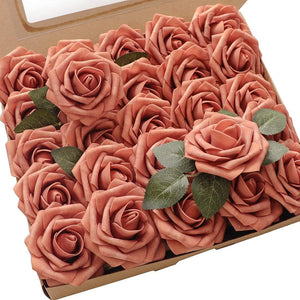 Dusty Cedar Foam Fake Roses with Stems for DIY Wedding Bouquets Bridal Shower Centerpieces Artificial Flowers - Decotree.co Online Shop