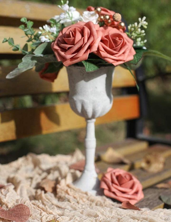 Dusty Cedar Foam Fake Roses with Stems for DIY Wedding Bouquets Bridal Shower Centerpieces Artificial Flowers - Decotree.co Online Shop