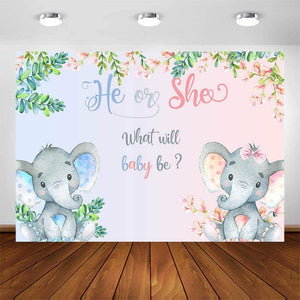 Elephant Gender Reveal Backdrop Pink or Blue Flowers Baby Shower Photography Background - Decotree.co Online Shop