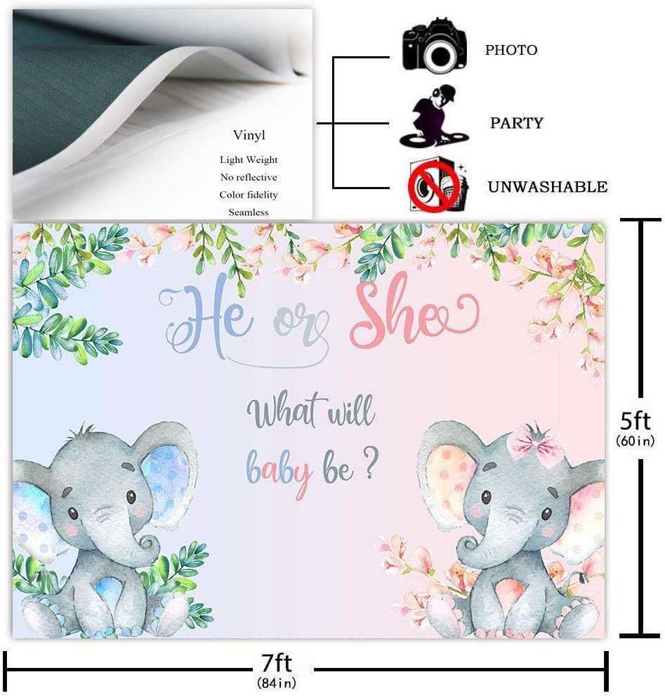 Elephant Gender Reveal Backdrop Pink or Blue Flowers Baby Shower Photography Background - Decotree.co Online Shop