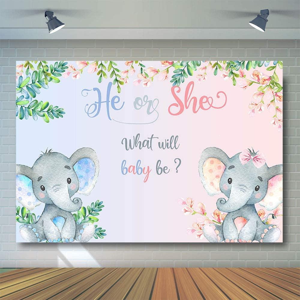 Elephant Gender Reveal Backdrop Pink or Blue Flowers Baby Shower Photography Background - Decotree.co Online Shop