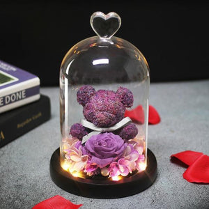 Eternal Preserved Fresh Rose Lovely Teddy Bear Molding Led Light In A Flask Immortal Rose Valentine's Day Mother's Day Gifts - Decotree.co Online Shop