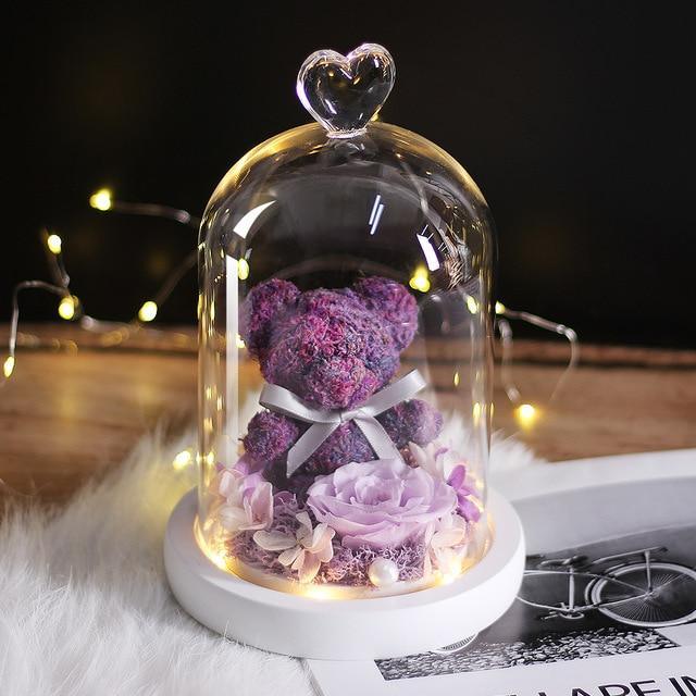 Eternal Preserved Fresh Rose Lovely Teddy Bear Molding Led Light In A Flask Immortal Rose Valentine's Day Mother's Day Gifts - Decotree.co Online Shop