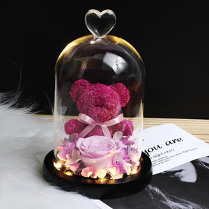 Eternal Preserved Fresh Rose Lovely Teddy Bear Molding Led Light In A Flask Immortal Rose Valentine's Day Mother's Day Gifts - Decotree.co Online Shop