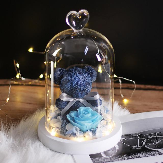 Eternal Preserved Fresh Rose Lovely Teddy Bear Molding Led Light In A Flask Immortal Rose Valentine's Day Mother's Day Gifts - Decotree.co Online Shop