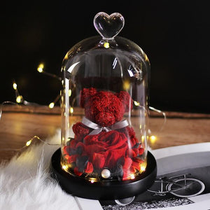 Eternal Preserved Fresh Rose Lovely Teddy Bear Molding Led Light In A Flask Immortal Rose Valentine's Day Mother's Day Gifts - Decotree.co Online Shop