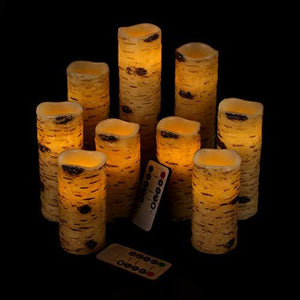 Flameless Candles Battery Operated Birch Candles Set of 9 Real Wax Pillar LED Candles with 10-Key Remote Control 2/4/6/8 Hours Timer - Decotree.co Online Shop