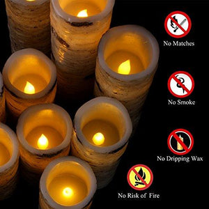 Flameless Candles Battery Operated Birch Candles Set of 9 Real Wax Pillar LED Candles with 10-Key Remote Control 2/4/6/8 Hours Timer - Decotree.co Online Shop