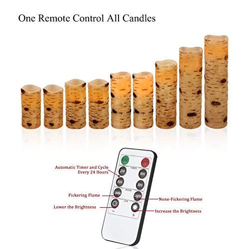 Flameless Candles Battery Operated Birch Candles Set of 9 Real Wax Pillar LED Candles with 10-Key Remote Control 2/4/6/8 Hours Timer - Decotree.co Online Shop