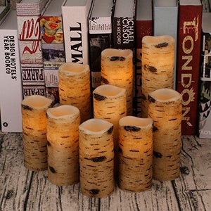 Flameless Candles Battery Operated Birch Candles Set of 9 Real Wax Pillar LED Candles with 10-Key Remote Control 2/4/6/8 Hours Timer - Decotree.co Online Shop