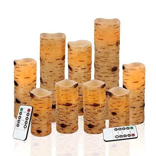 Flameless Candles Battery Operated Birch Candles Set of 9 Real Wax Pillar LED Candles with 10-Key Remote Control 2/4/6/8 Hours Timer - Decotree.co Online Shop