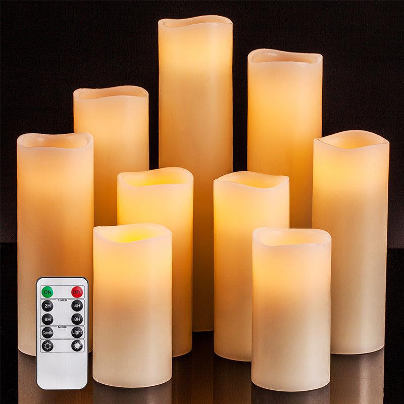 Flameless Flickering Battery Operated Candles one Set of 9 Ivory Real Wax Pillar LED Candles with 10-Key Remote and Cycling 24 Hours Timer - Decotree.co Online Shop