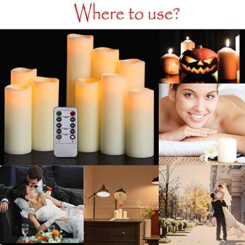 Flameless Flickering Battery Operated Candles one Set of 9 Ivory Real Wax Pillar LED Candles with 10-Key Remote and Cycling 24 Hours Timer - Decotree.co Online Shop