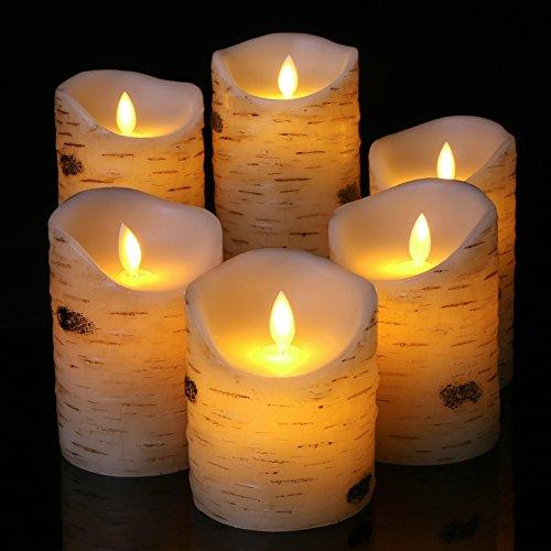 flameless led Candles Set of 6 Birch bark Pillar Candle Remote Control with 10 Key Wax Flickering Light Pillar Battery Operated - Decotree.co Online Shop