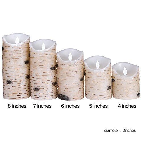 flameless led Candles Set of 6 Birch bark Pillar Candle Remote Control with 10 Key Wax Flickering Light Pillar Battery Operated - Decotree.co Online Shop