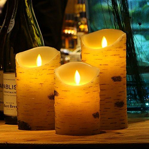 flameless led Candles Set of 6 Birch bark Pillar Candle Remote Control with 10 Key Wax Flickering Light Pillar Battery Operated - Decotree.co Online Shop