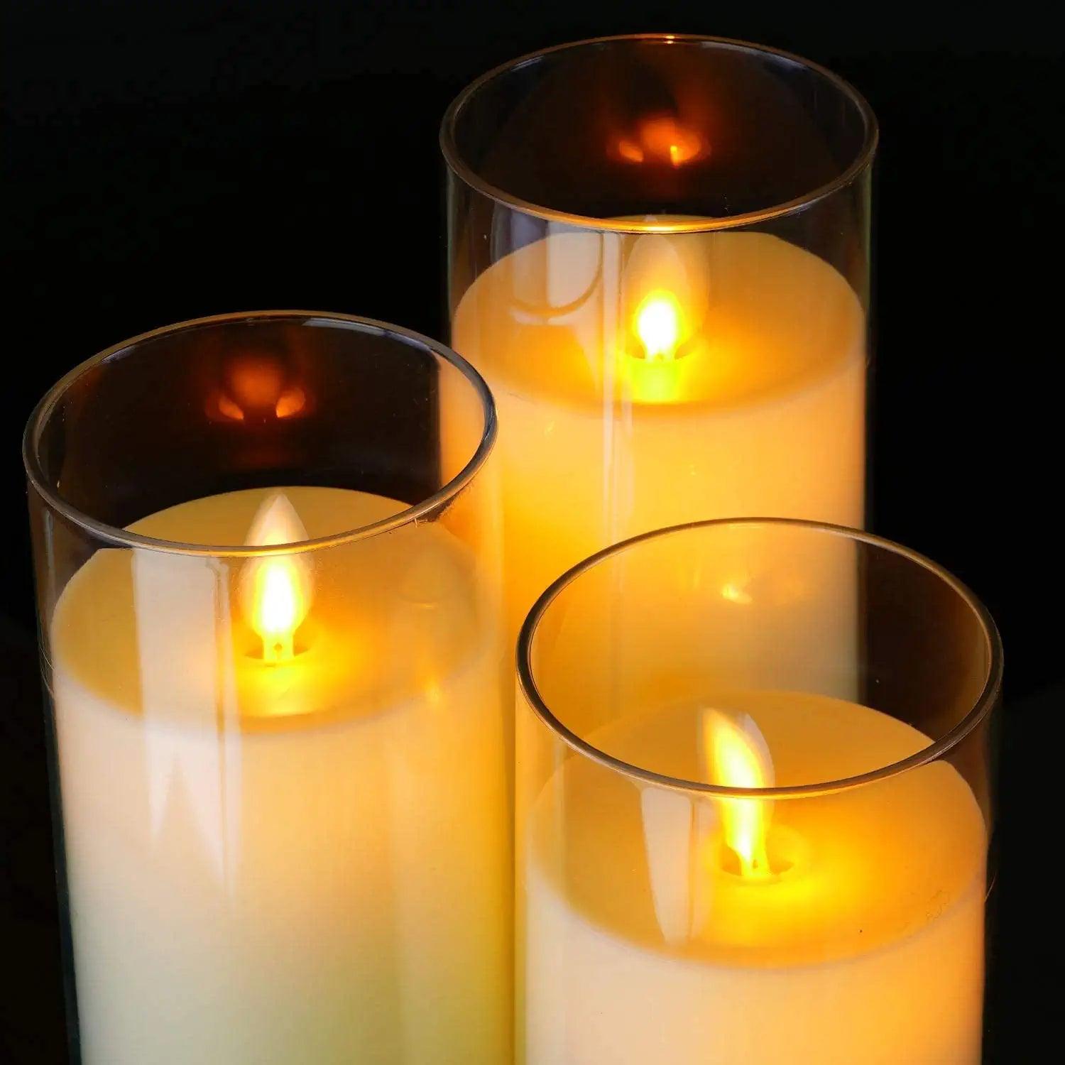 Flickering Flameless Candles, Battery Operated Acrylic LED Pillar Candles with Remote Control and Timer - Decotree.co Online Shop