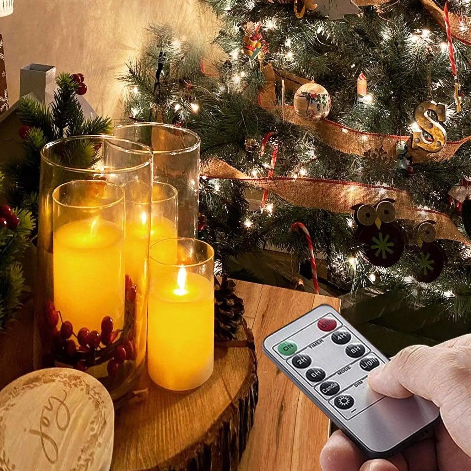 Flickering Flameless Candles, Battery Operated Acrylic LED Pillar Candles with Remote Control and Timer - Decotree.co Online Shop