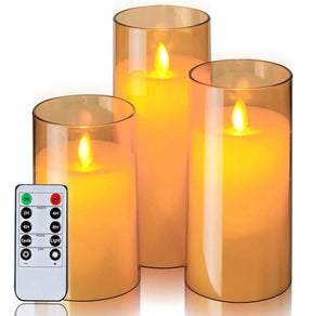 Flickering Flameless Candles, Battery Operated Acrylic LED Pillar Candles with Remote Control and Timer - Decotree.co Online Shop