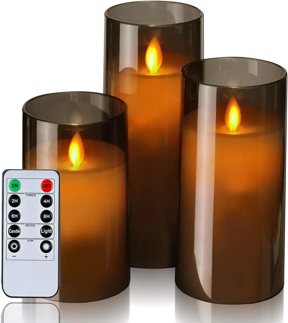 Flickering Flameless Candles, Battery Operated Acrylic LED Pillar Candles with Remote Control and Timer - Decotree.co Online Shop