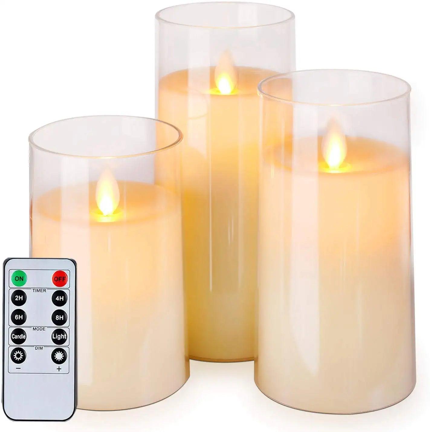 Flickering Flameless Candles, Battery Operated Acrylic LED Pillar Candles with Remote Control and Timer - Decotree.co Online Shop