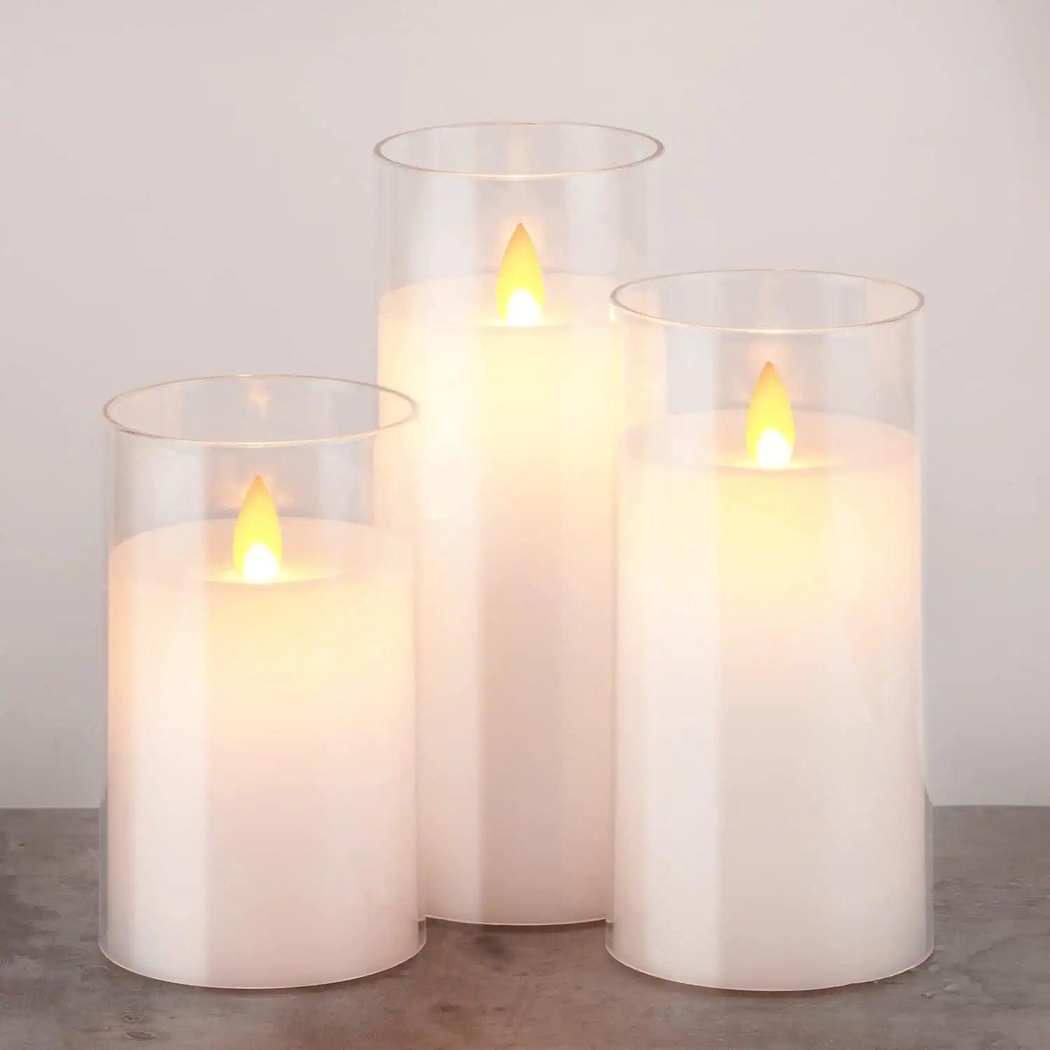 Flickering Flameless Candles, Battery Operated Acrylic LED Pillar Candles with Remote Control and Timer - Decotree.co Online Shop