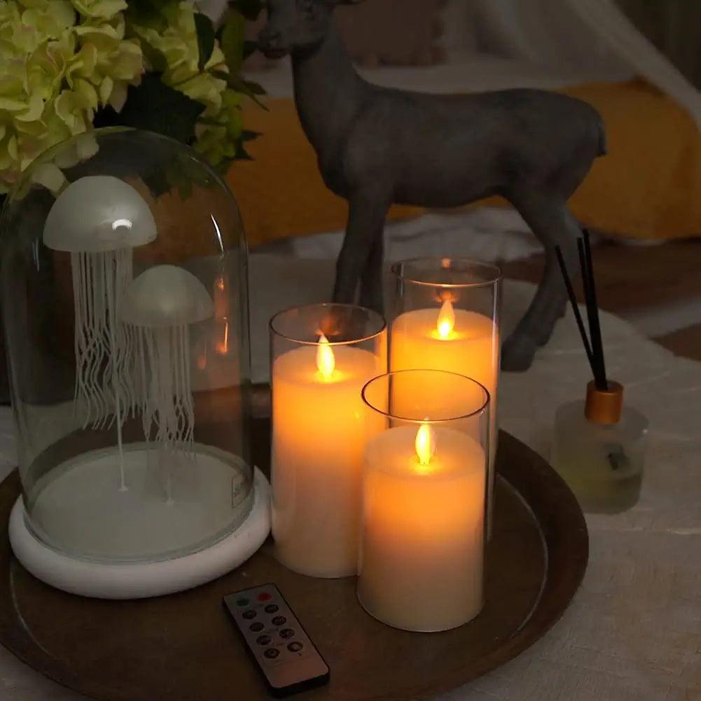 Flickering Flameless Candles, Battery Operated Acrylic LED Pillar Candles with Remote Control and Timer - Decotree.co Online Shop