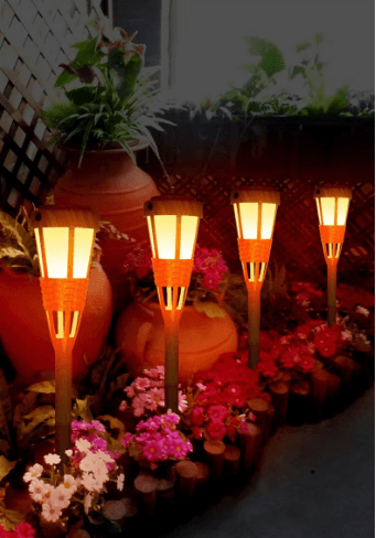 Flickering Flames Torch Solar Lights Handmade Bamboo Outside Flame Lighting Waterproof for Path - Decotree.co Online Shop