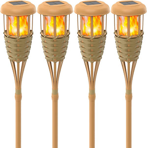 Flickering Flames Torch Solar Lights Handmade Bamboo Outside Flame Lighting Waterproof for Path - Decotree.co Online Shop