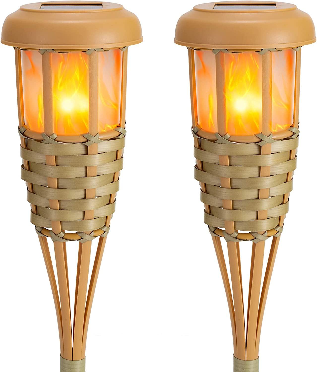 Flickering Flames Torch Solar Lights Handmade Bamboo Outside Flame Lighting Waterproof for Path - Decotree.co Online Shop