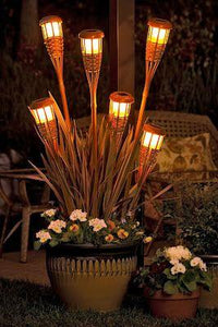 Flickering Flames Torch Solar Lights Handmade Bamboo Outside Flame Lighting Waterproof for Path - Decotree.co Online Shop