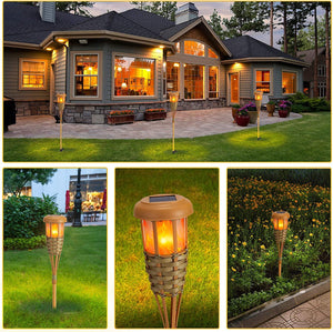 Flickering Flames Torch Solar Lights Handmade Bamboo Outside Flame Lighting Waterproof for Path - Decotree.co Online Shop